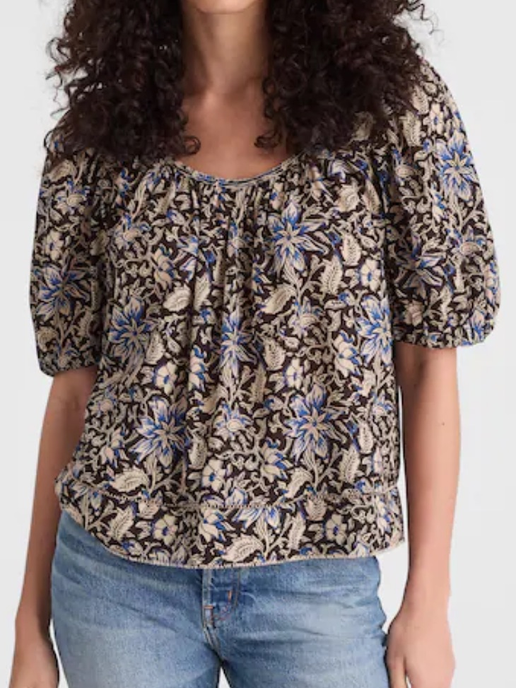 Nwot Madewell Floral Puff-Sleeve Scoopneck Top